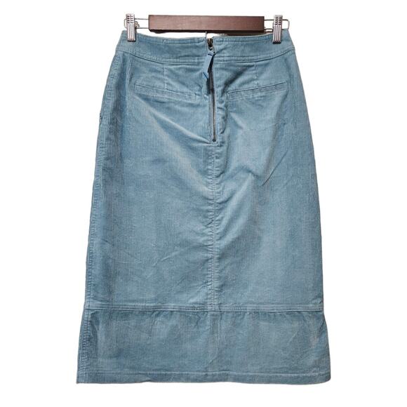 Boden Corduroy Skirt Womens 4 Turquoise Blue A Line Midi Length Modest Buttons - Picture 5 of 11